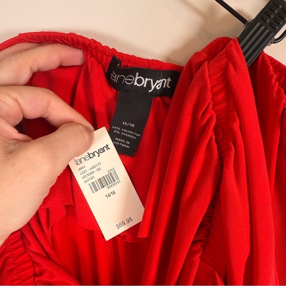 Lane Bryant Strapless Flowy Drapey Faux Wrap Midi Dress Red Plus Size 14/16 NWT - Picture 3 of 4